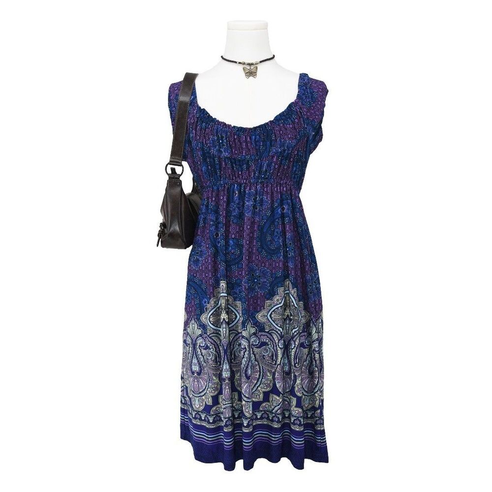 Tiana B. Blue & Purple Paisley Midi Dress